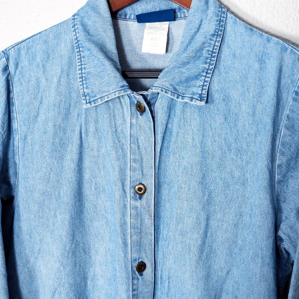 Lord Isaacs Denim Shirt Dress Size L Western Core Button Front Vintage - Picture 3 of 10